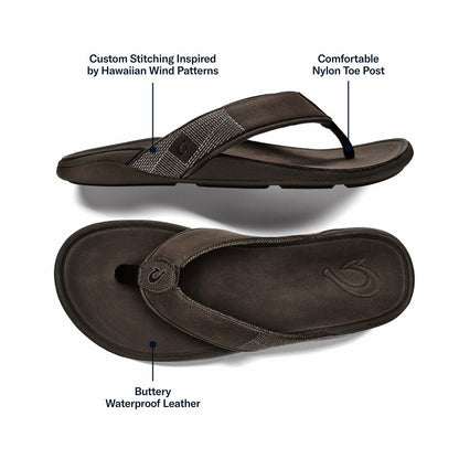 Olukai Tuahine Waterproof Leather Beach Sandals - Dark Wood