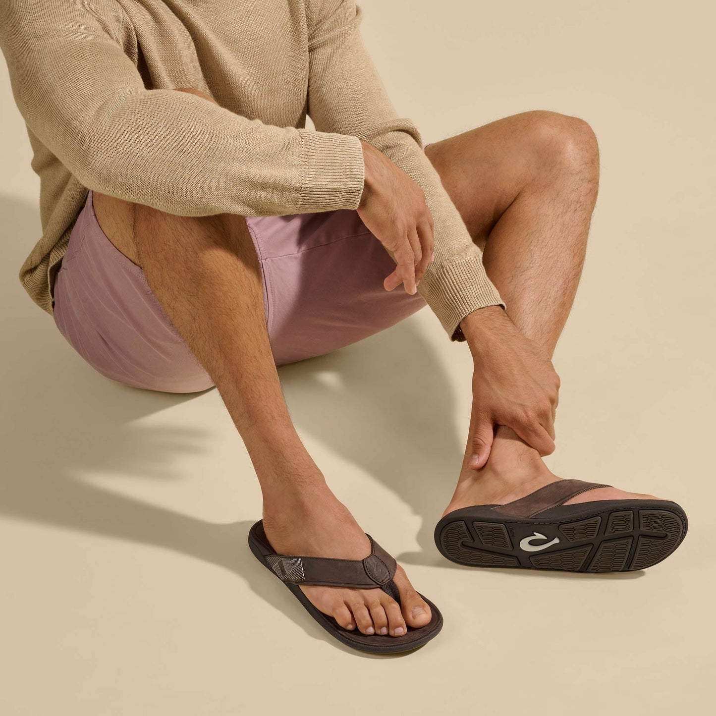 Olukai Tuahine Waterproof Leather Beach Sandals - Dark Wood