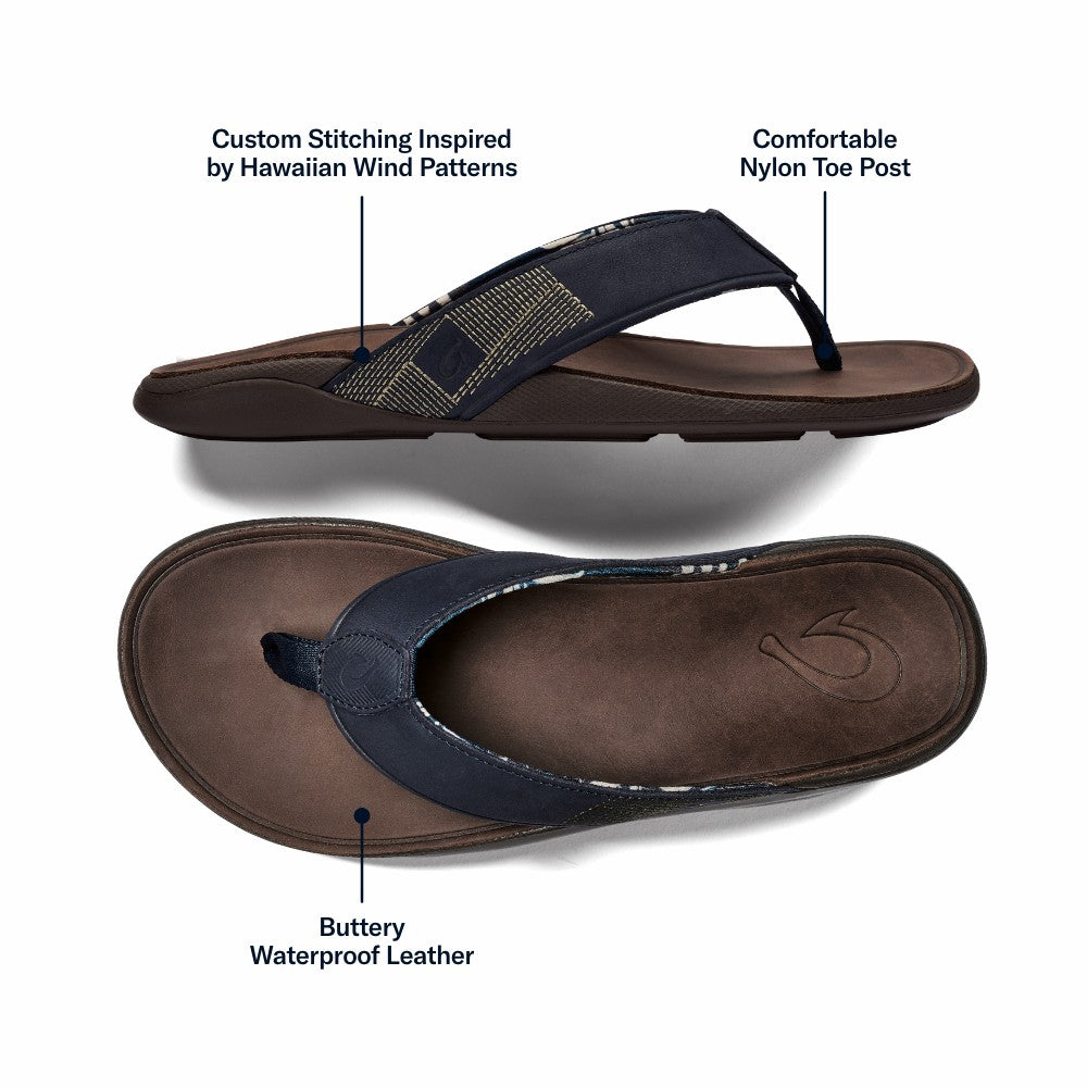 Olukai Tuahine Waterproof Leather Beach Sandals - Trench Blue