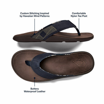 Olukai Tuahine Waterproof Leather Beach Sandals - Trench Blue