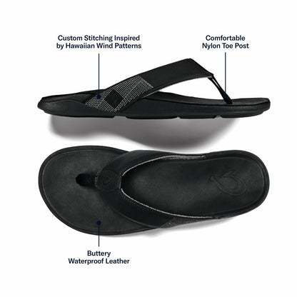 Olukai Tuahine Waterproof Leather Beach Sandals - Black