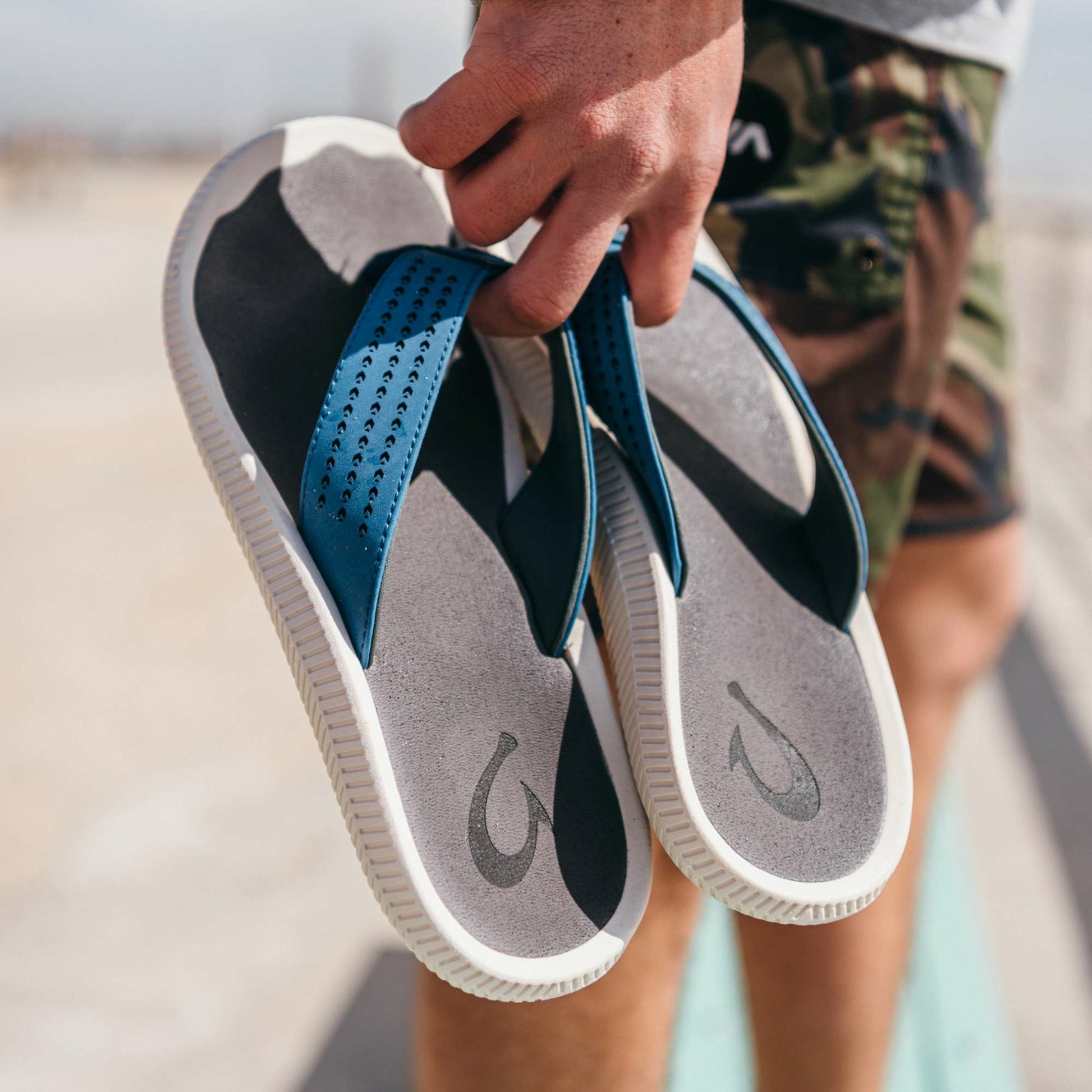 Olukai Ulele Beach Sandals - Slate Blue / Charcoal