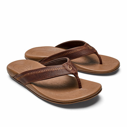Olukai Hiapo -Dark Java / Toffee Leather Beach Sandals