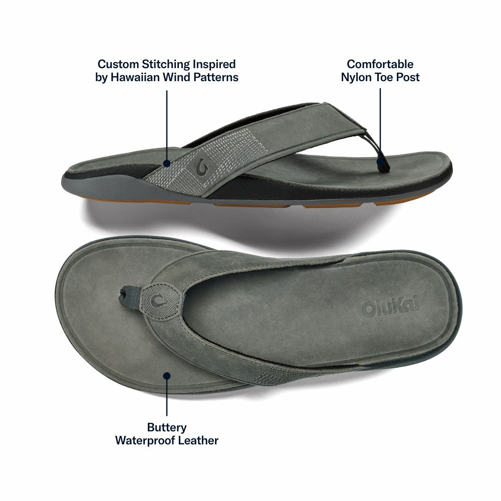Olukai Tuahine Waterproof Leather Beach Sandals - Rock