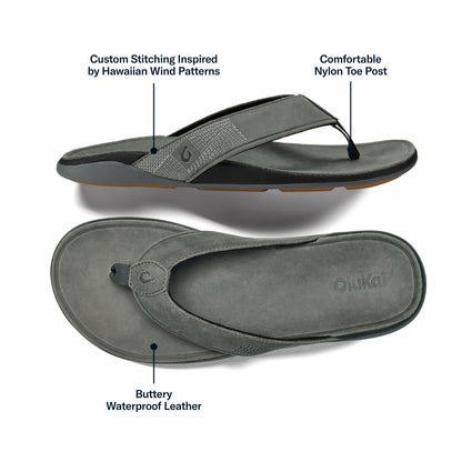 Olukai Tuahine Waterproof Leather Beach Sandals - Rock