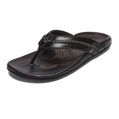 Olukai OluKai Mea Ola - Black | Leather Beach Sandals