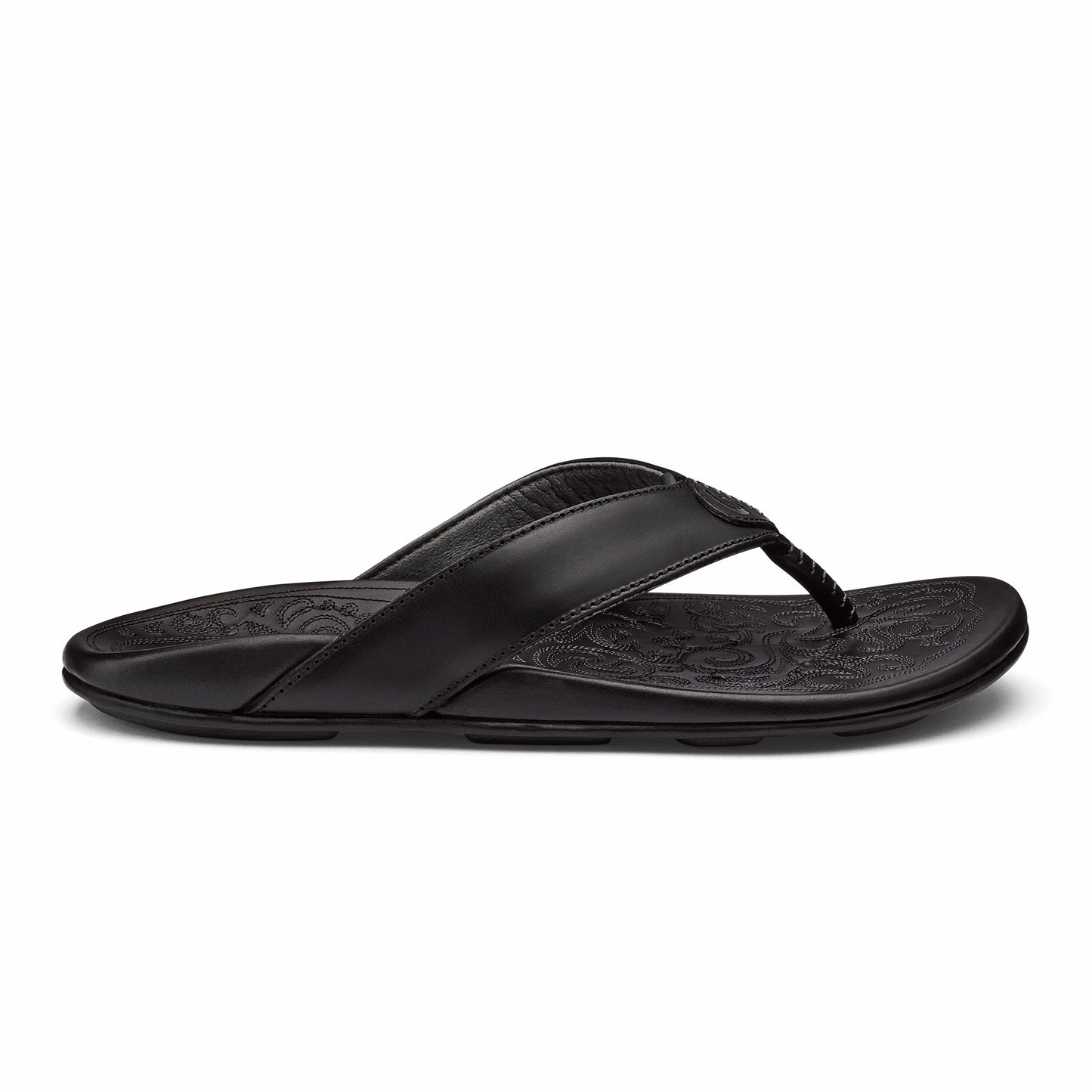 Olukai Mekila Full-Grain Leather Beach Sandals - Black
