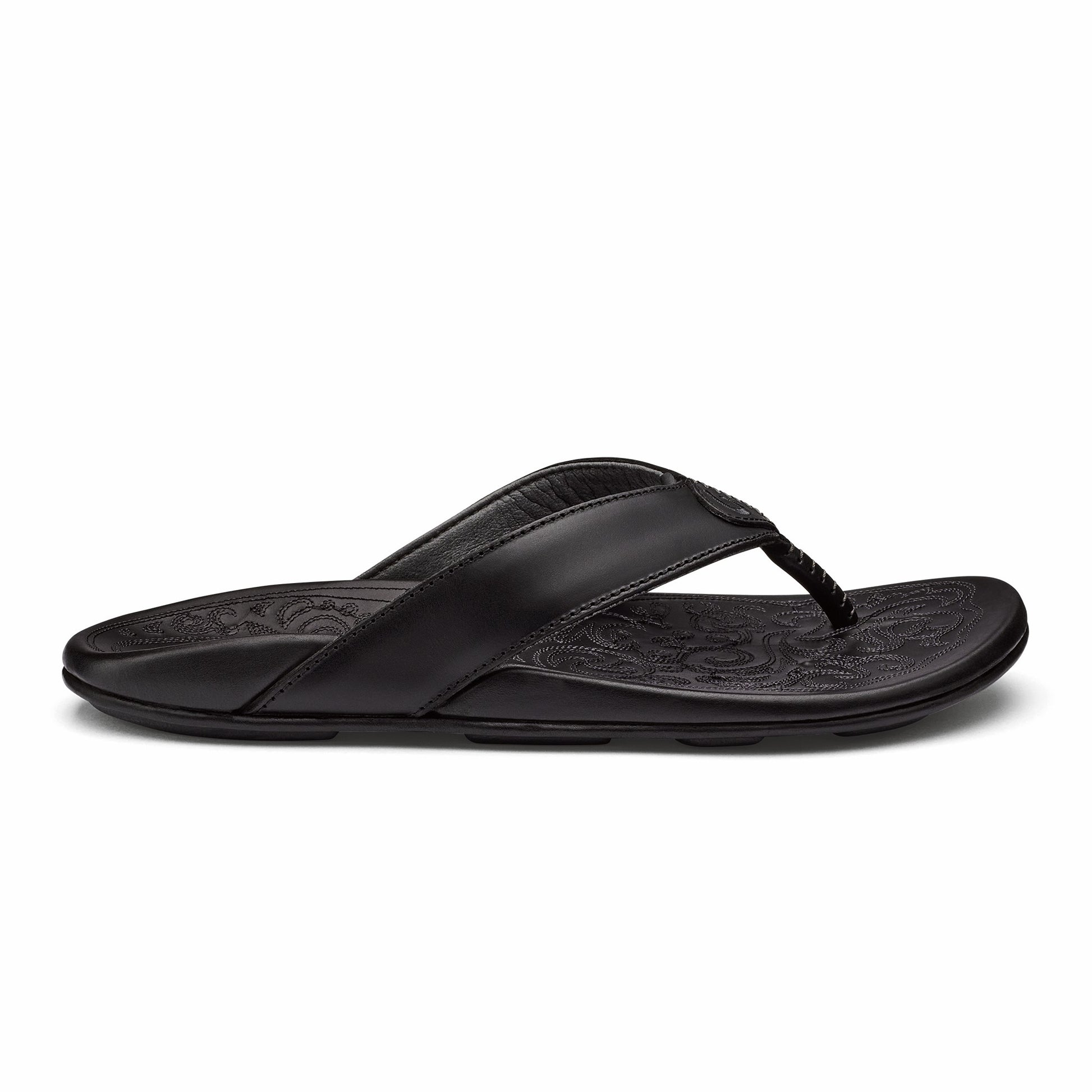 Olukai Mekila Full-Grain Leather Beach Sandals - Black