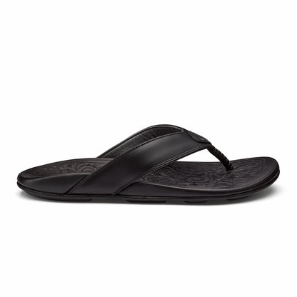 Olukai Mekila Full-Grain Leather Beach Sandals - Black