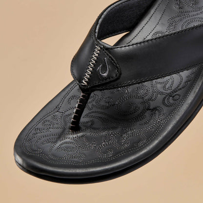 Olukai Mekila Full-Grain Leather Beach Sandals - Black