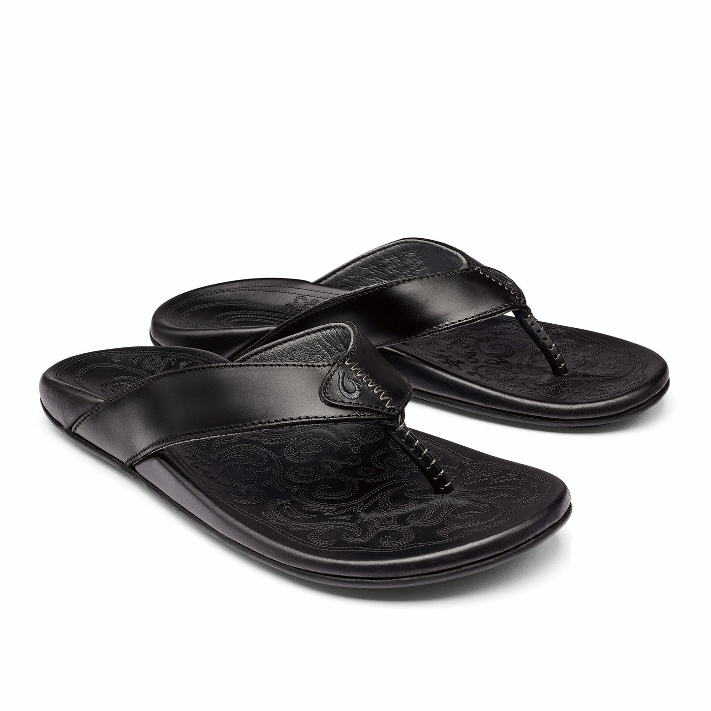 Olukai Mekila Full-Grain Leather Beach Sandals - Black