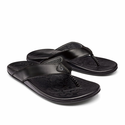 Olukai Mekila Full-Grain Leather Beach Sandals - Black