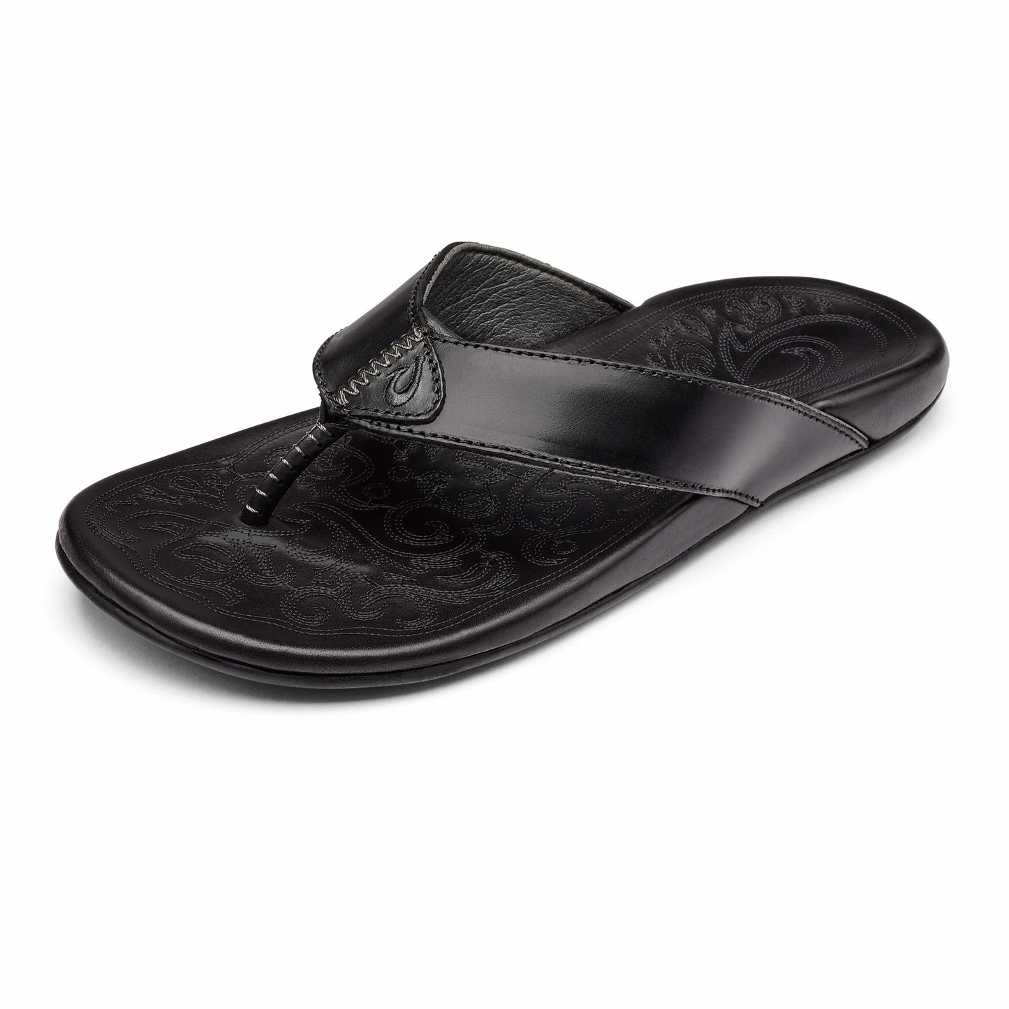 Olukai Mekila Full-Grain Leather Beach Sandals - Black