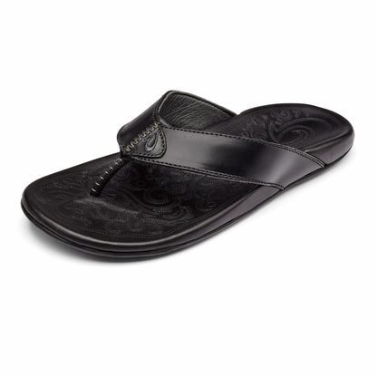 Olukai Mekila Full-Grain Leather Beach Sandals - Black