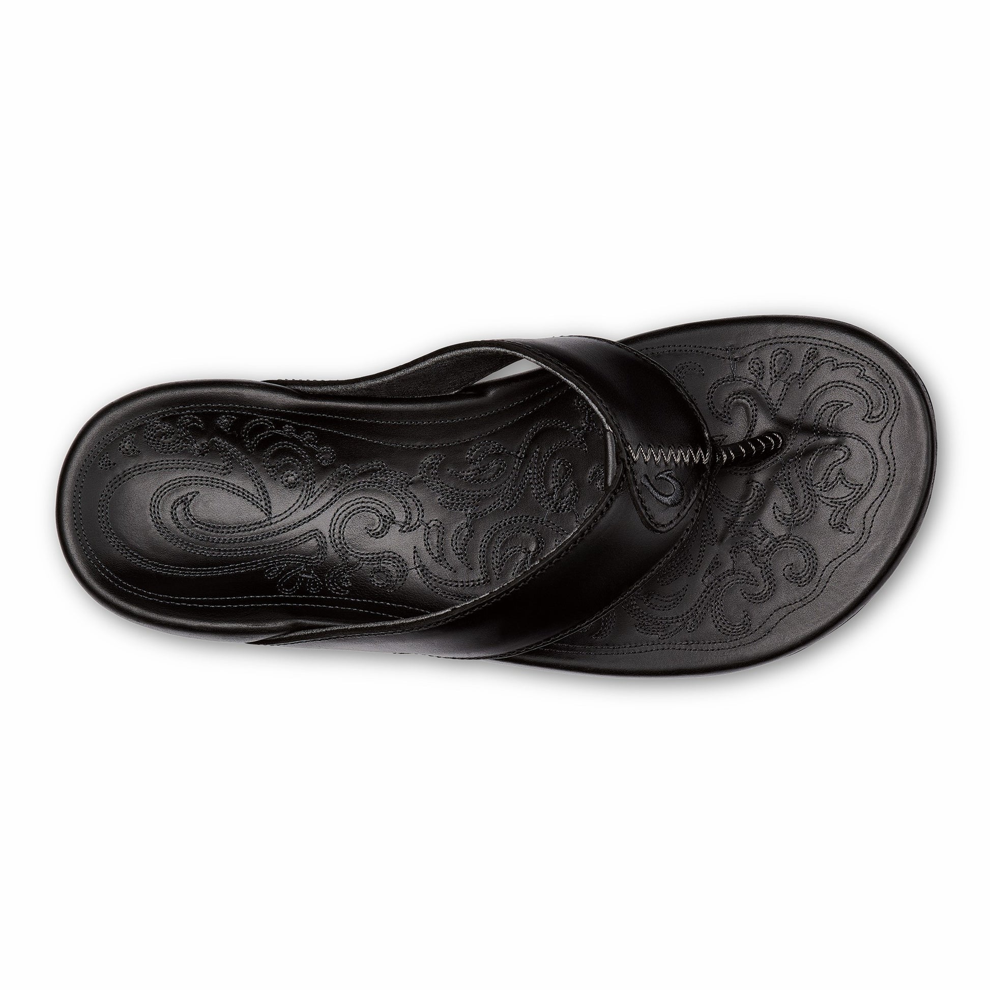 Olukai Mekila Full-Grain Leather Beach Sandals - Black