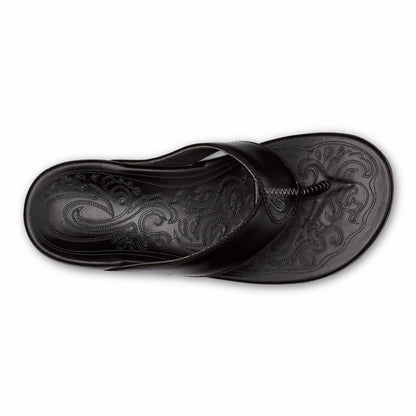 Olukai Mekila Full-Grain Leather Beach Sandals - Black