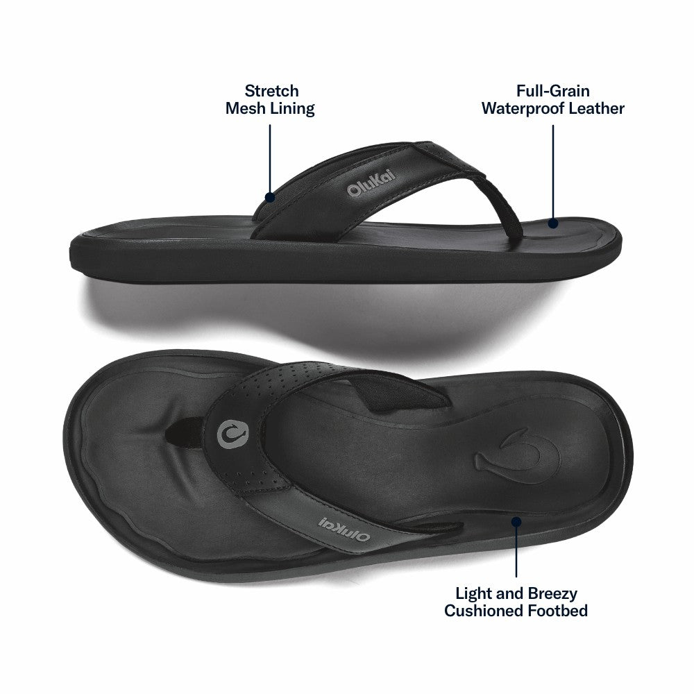 Olukai Pili Waterproof Leather Sandals - Lava Rock