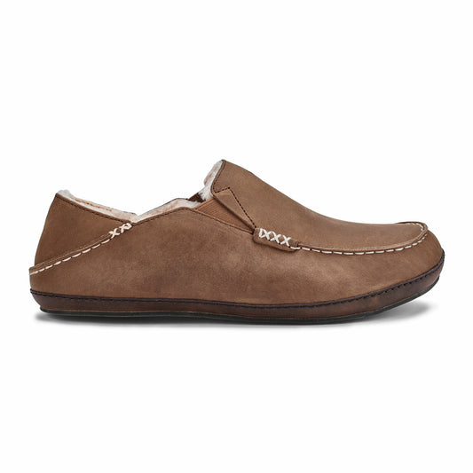 Olukai Moloā Leather Slippers - Toffee / Dark Wood