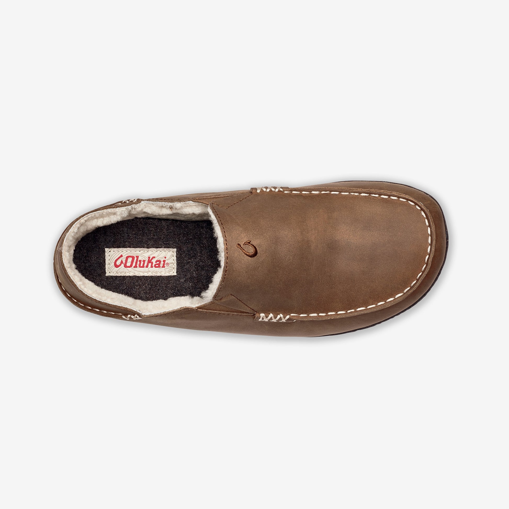 Olukai Moloā Leather Slippers - Toffee / Dark Wood