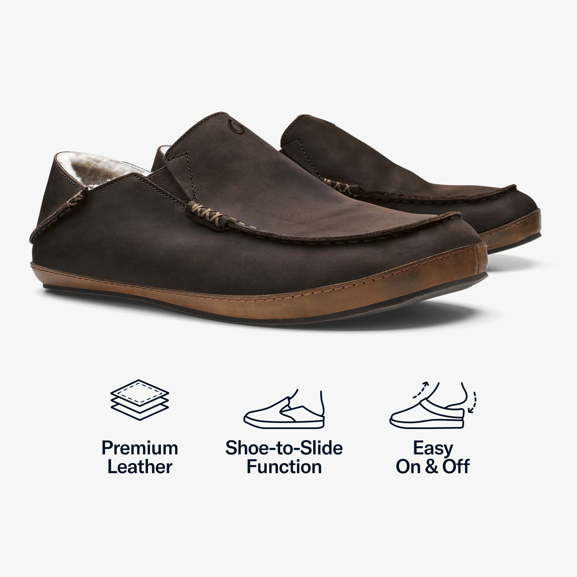Olukai Moloā Nubuck Leather Slippers - Dark Wood