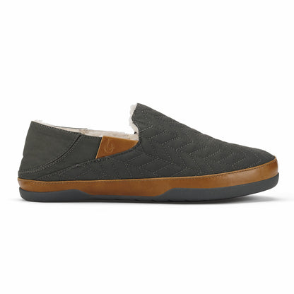 Olukai Hanohano Waxed Canvas Slippers - Dark Shadow
