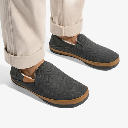 Olukai Hanohano Waxed Canvas Slippers - Dark Shadow