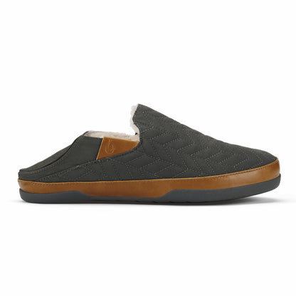 Olukai Hanohano Waxed Canvas Slippers - Dark Shadow