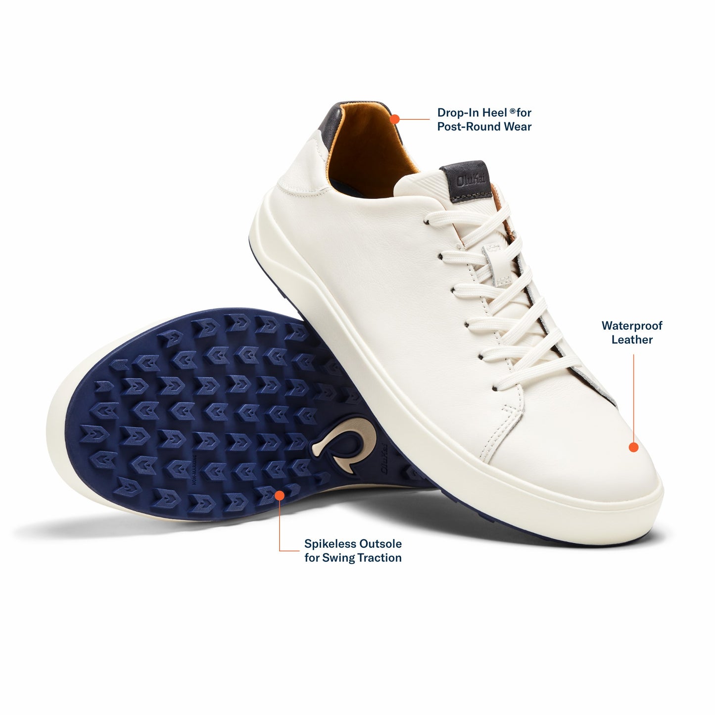 Olukai Wai‘alae Waterproof Leather Golf Shoes - White