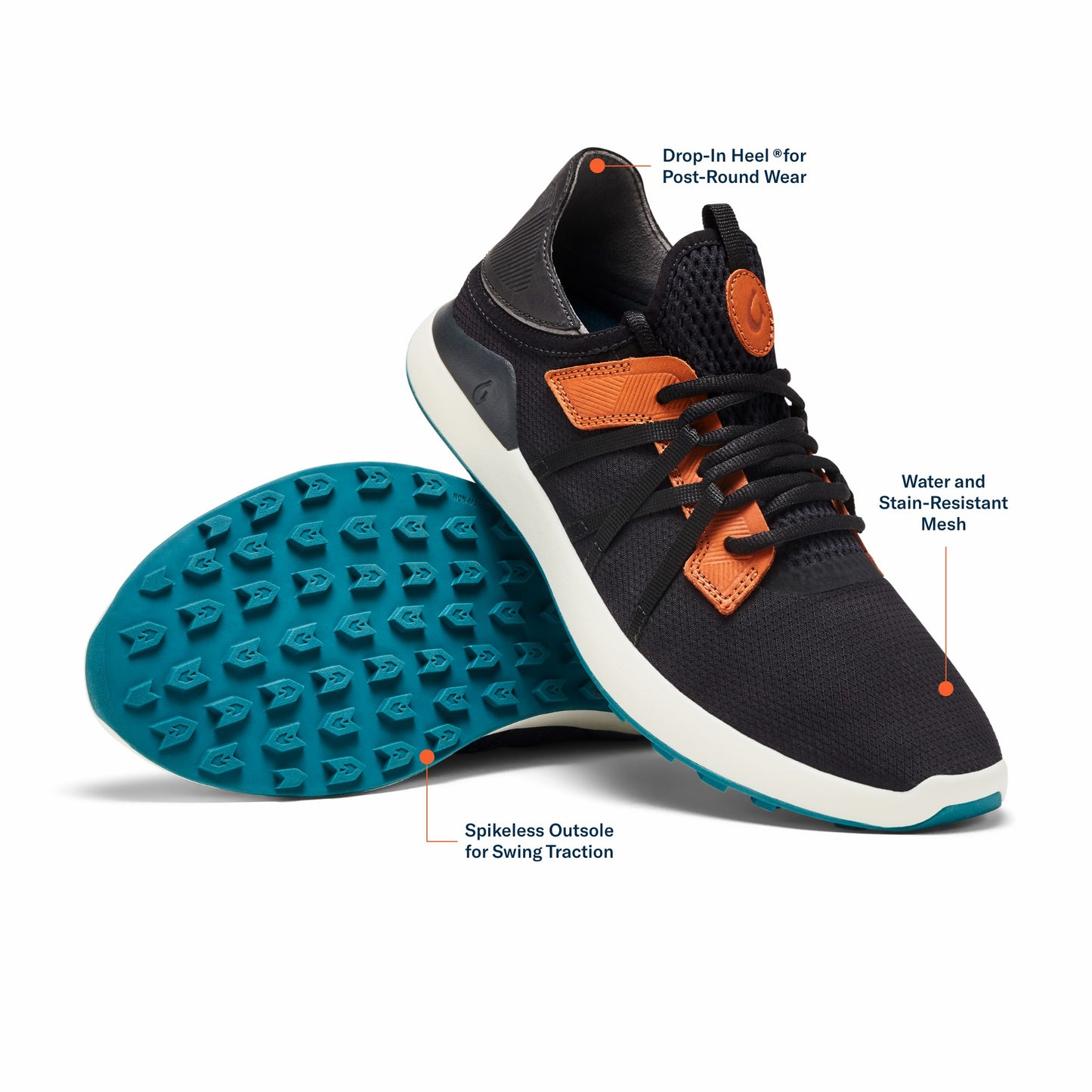 Olukai Manele Breathable Golf Shoes - Black / Dark Shadow