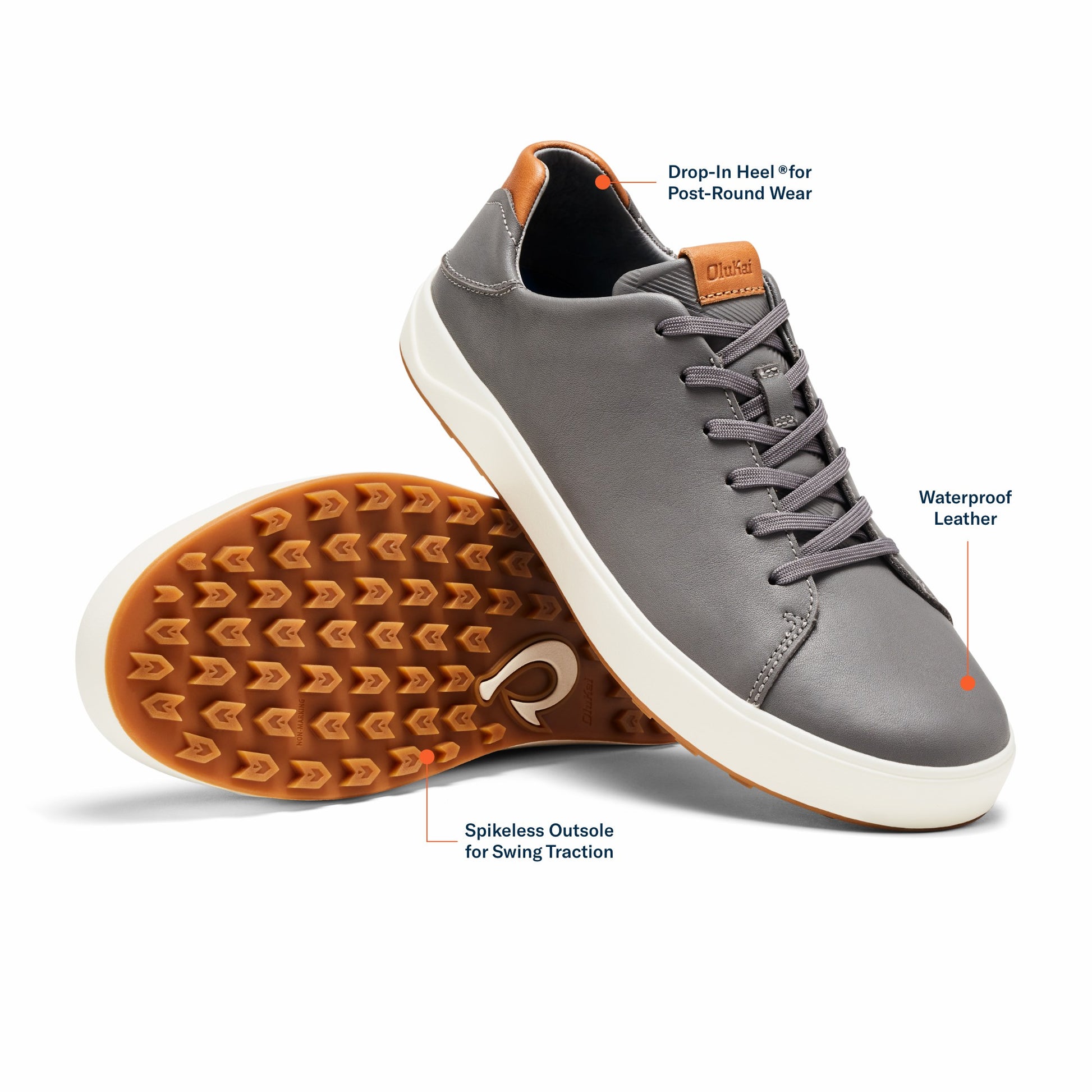 Olukai Wai‘alae Waterproof Leather Golf Shoes - Stone