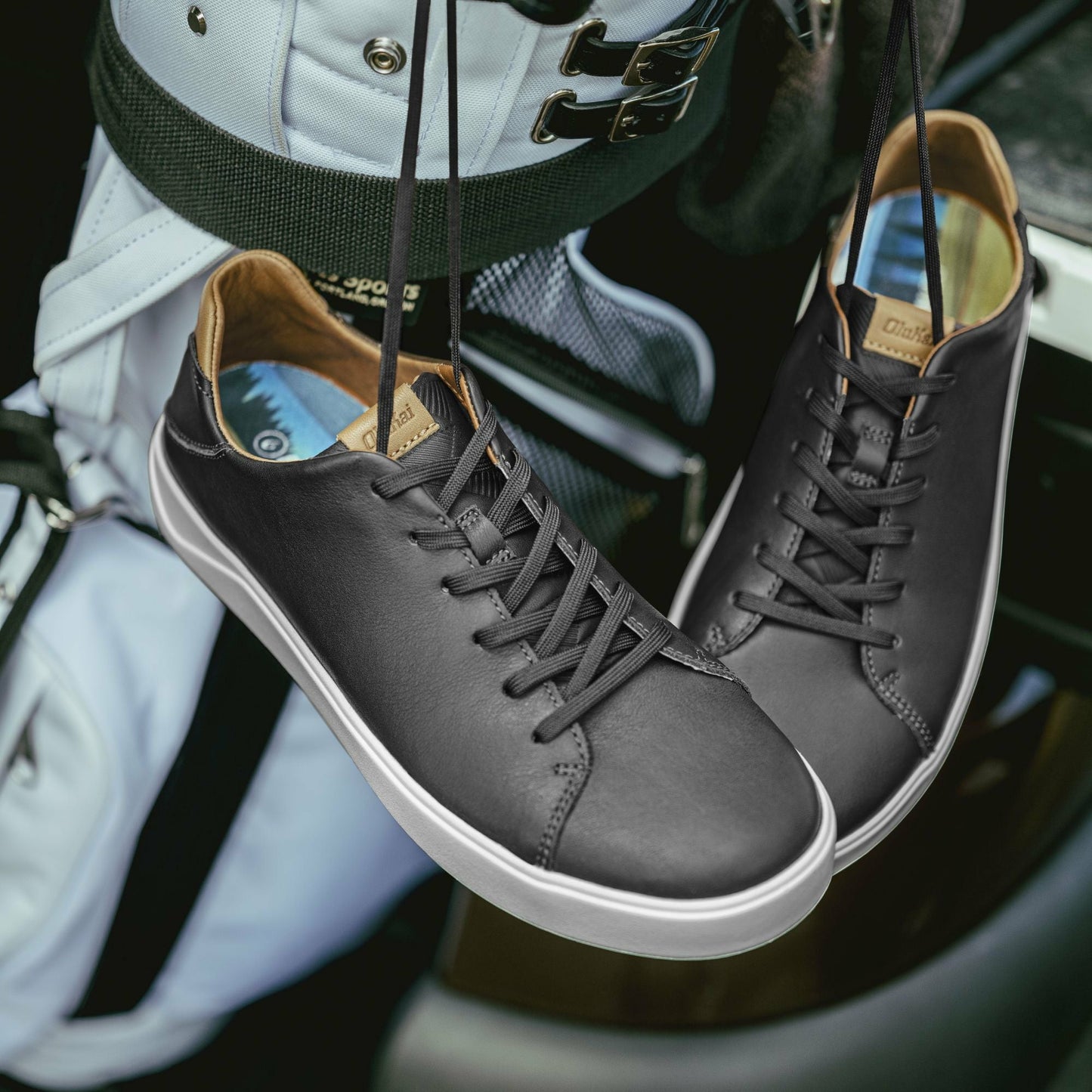 Olukai Wai‘alae Waterproof Leather Golf Shoes - Black