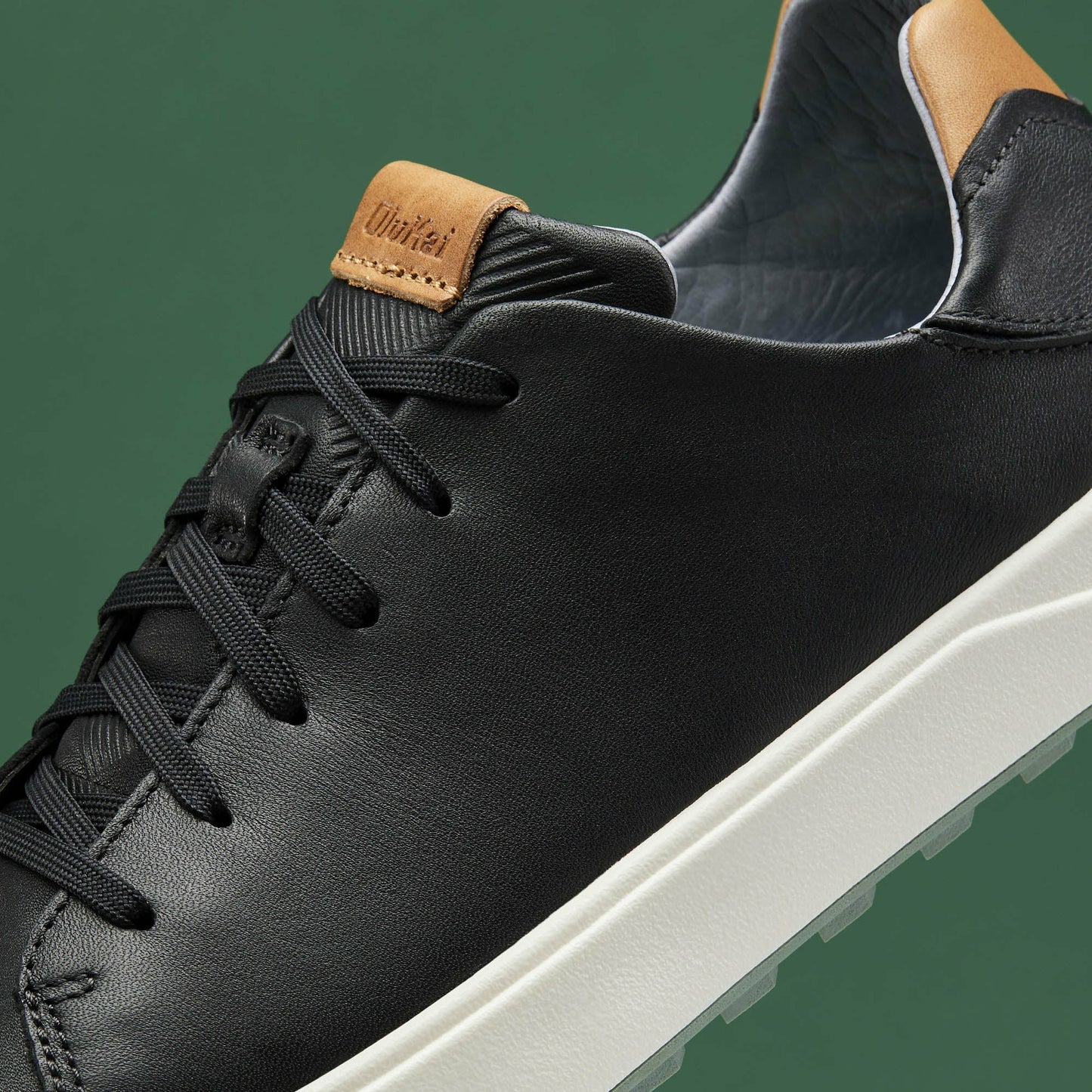 Olukai Wai‘alae Waterproof Leather Golf Shoes - Black