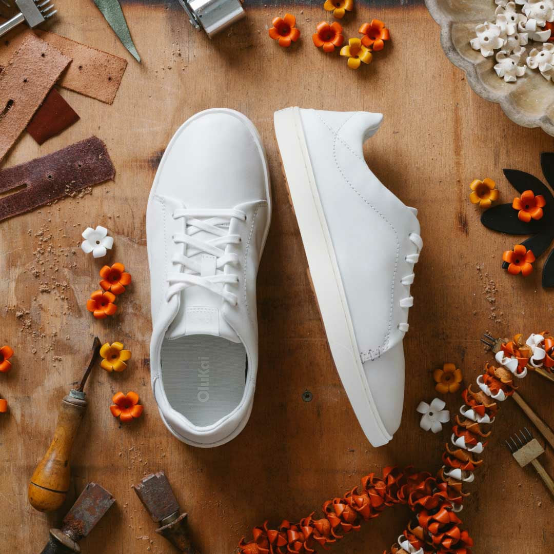 Olukai Pehuea Lī ‘Ili Leather Sneakers - White