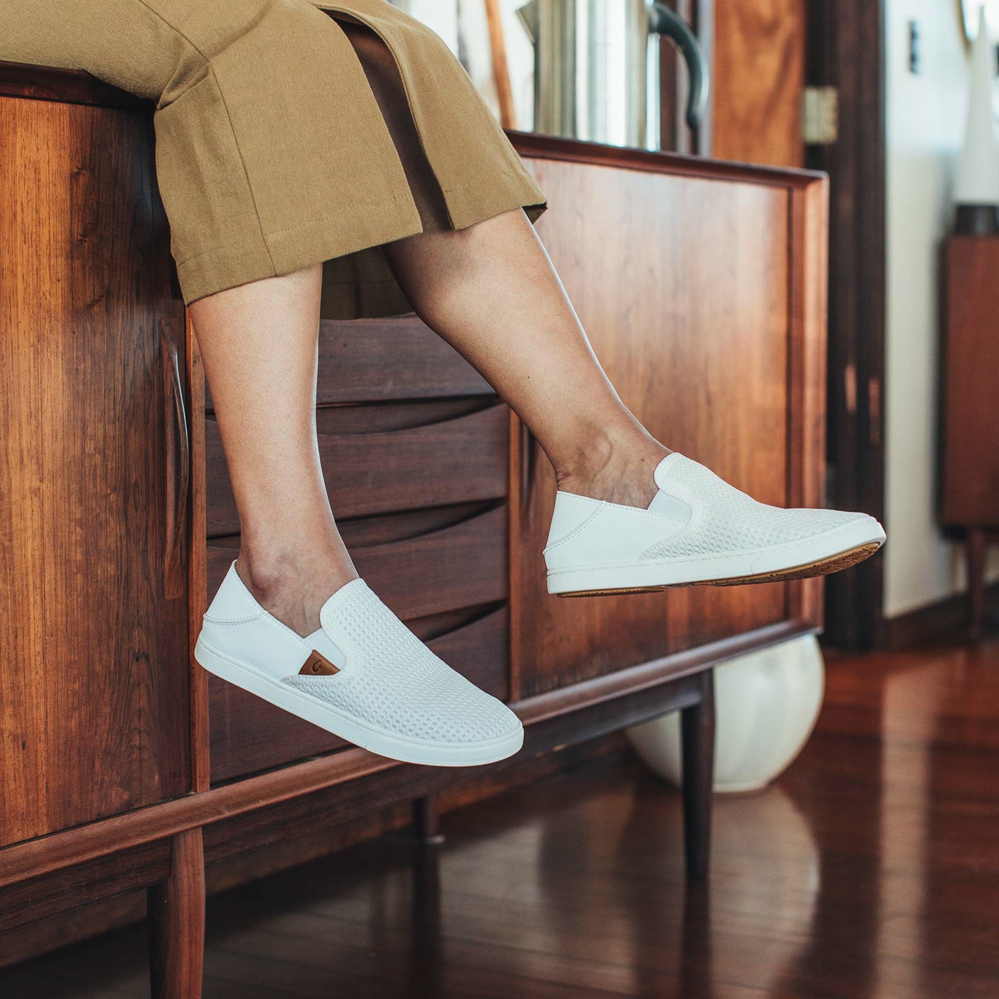 Olukai Pehuea Breathable Slip-On Sneakers - Bright White