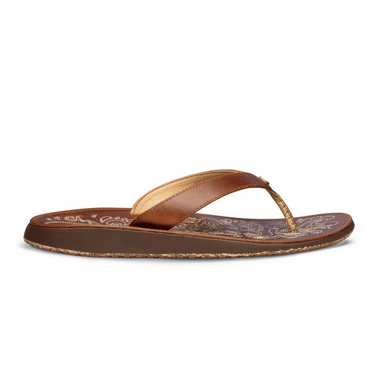 Olukai Paniolo Leather Beach Flip Flops - Natural