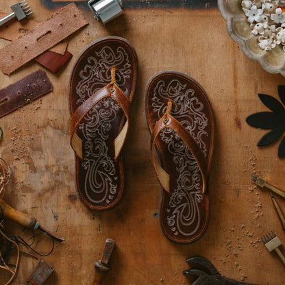 Olukai Paniolo Leather Beach Flip Flops - Natural