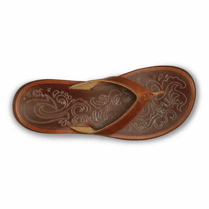 Olukai Paniolo Leather Beach Flip Flops - Natural