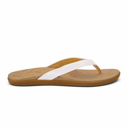 Olukai Honu Leather Sandals - Bright White / Golden Sand