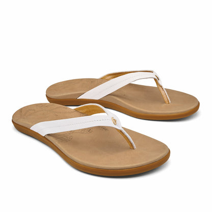 Olukai Honu Leather Sandals - Bright White / Golden Sand