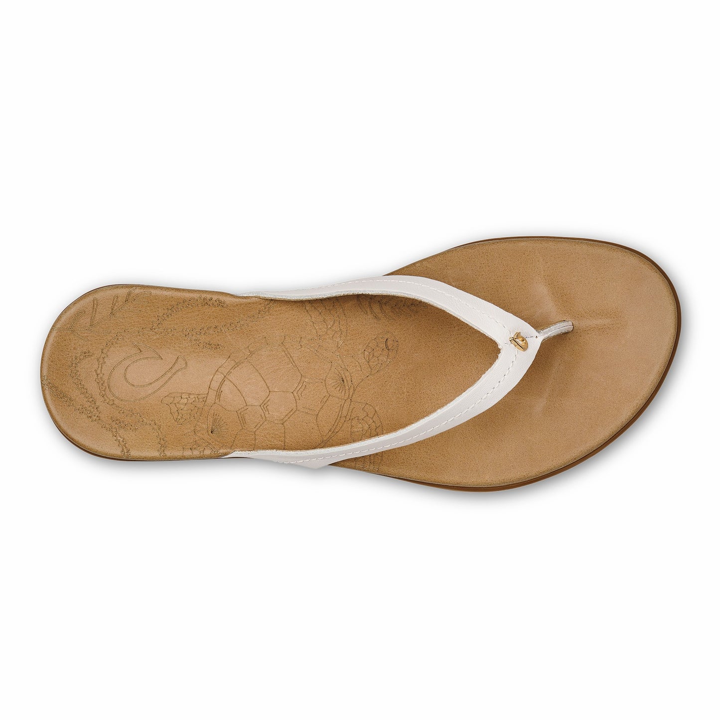 Olukai Honu Leather Sandals - Bright White / Golden Sand