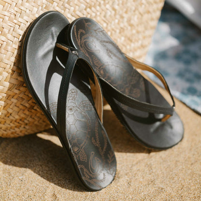 Olukai Honu Leather Beach Sandals - Black