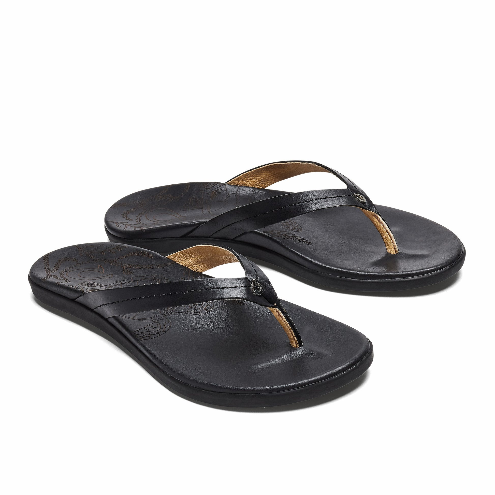 Olukai Honu Leather Beach Sandals - Black