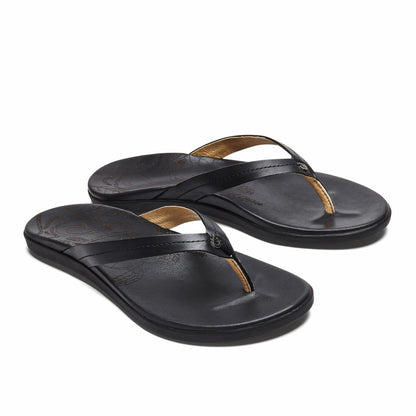 Olukai Honu Leather Beach Sandals - Black