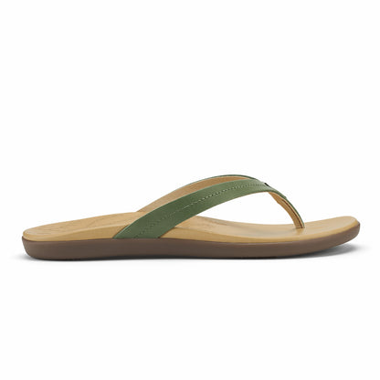 Olukai Honu Leather Sandals - Green Olive / Golden Sand