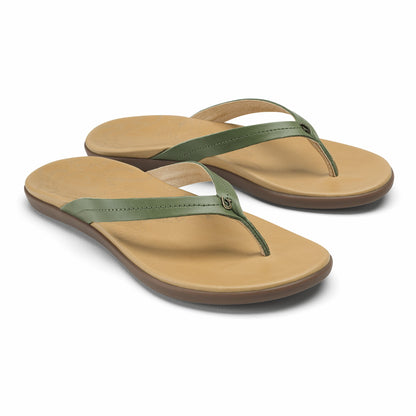 Olukai Honu Leather Sandals - Green Olive / Golden Sand