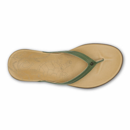 Olukai Honu Leather Sandals - Green Olive / Golden Sand