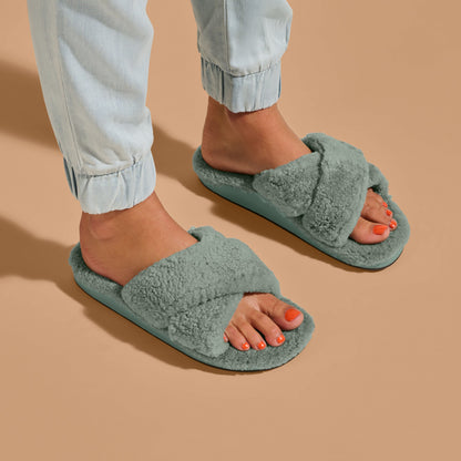Olukai Hila Heu Slide Slipper Sandals - Muted Green