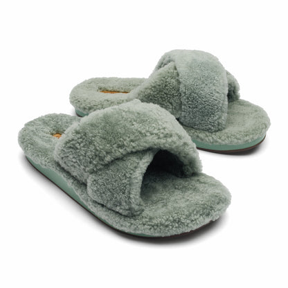 Olukai Hila Heu Slide Slipper Sandals - Muted Green