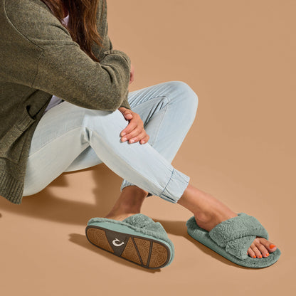 Olukai Hila Heu Slide Slipper Sandals - Muted Green
