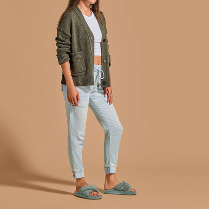 Olukai Hila Heu Slide Slipper Sandals - Muted Green